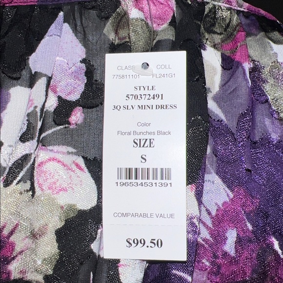 Floral V-Neck Long-Sleeve Wrap Dress in Purple and Black - Picture 2 of 6